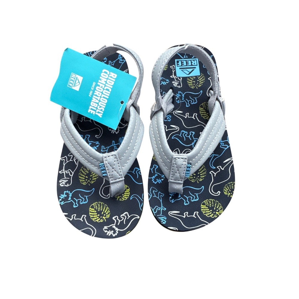 Reef‎ Little Ahi Navy Grey Dino Toddler Boys Sandals Size 12 CJ2917-1200-M NEW